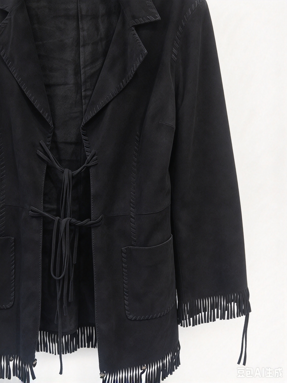 Nigel Preston Black Suede Fringe Tie-Front Jacket - Picture 6 of 10